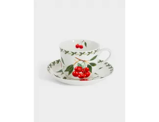 Чашка с блюдцем, 480 мл, Вишня