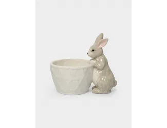 Конфетница, 12х16 см, керамика, молочно-серая, Кролик с корзинкой, Brown Rabbit
