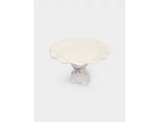 Блюдо на ножке, 19х12 см, керамика, молочно-золотистое, Кролик с бантом, White Rabbit