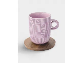 Набор кружек, 2 шт, 0.35 л, сиреневый, зелёный, на подставке, акация,  Радуга