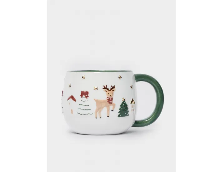 Кружка 400 мл 2 шт зеленая/красная Олень и Кот Anna Lafarg New year
