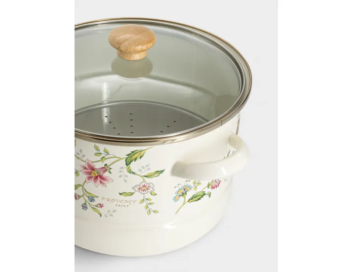 Кастрюля 24 см 6.5 л со вставкой-пароваркой эмалированная с крышкой молочная Цветы Ejiry Provence