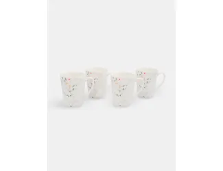 Кружка, 420 мл, 4 шт, фарфор N, белая, Цветы и листья, Primrose