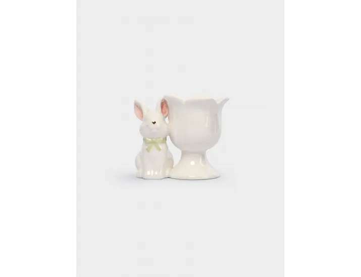 Подставка для яйца 7 см молочно-золотистая Кролик с цветком Anna Lafarg White Rabbit