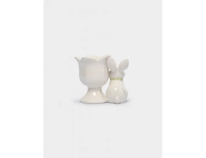 Подставка для яйца 7 см молочно-золотистая Кролик с цветком Anna Lafarg White Rabbit