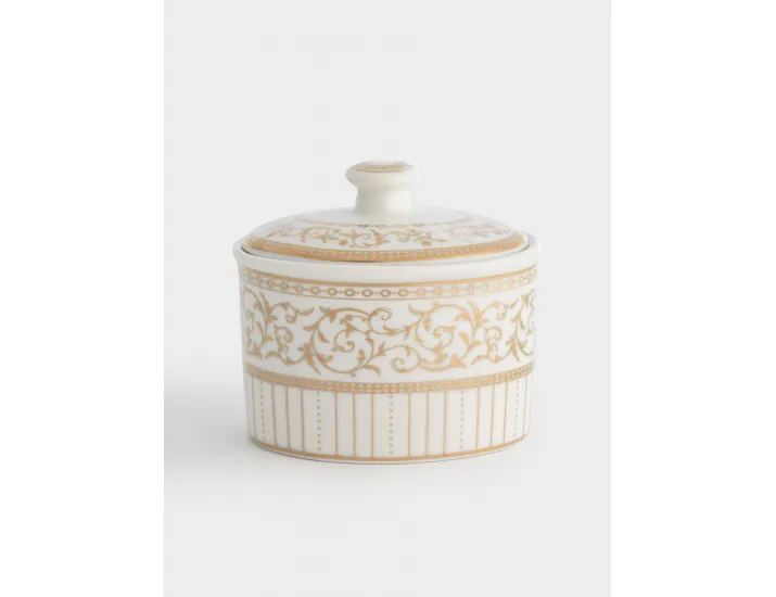 Сахарница 10 см 300 мл белая с золотистым орнаментом Pozzi Milano Golden