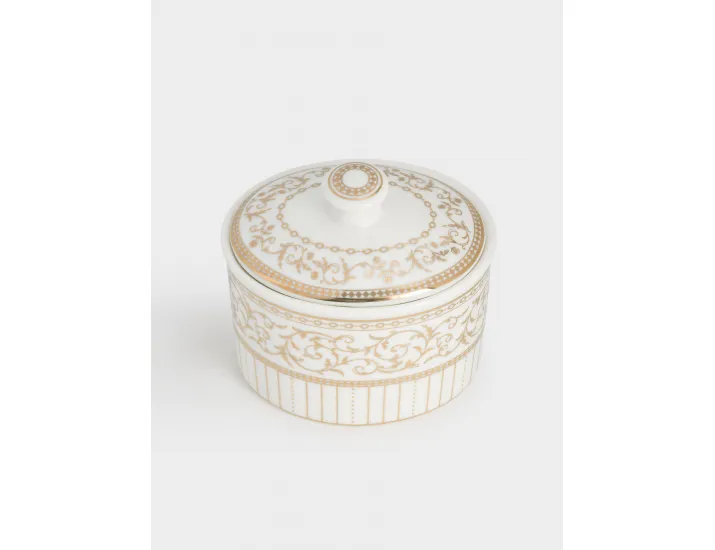 Сахарница 10 см 300 мл белая с золотистым орнаментом Pozzi Milano Golden