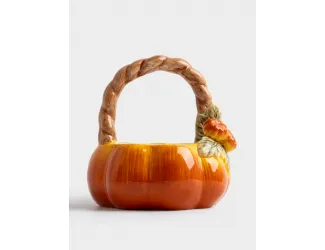 Конфетница, 21х21 см, с ручкой, керамика D, оранжево-зеленая, Тыква, Bright pumpkin
