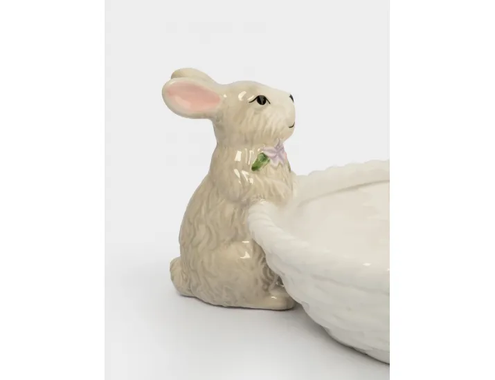 Ваза для фруктов 26х6 см керамика молочно-серая Кролики с корзинкой Anna Lafarg Brown Rabbit