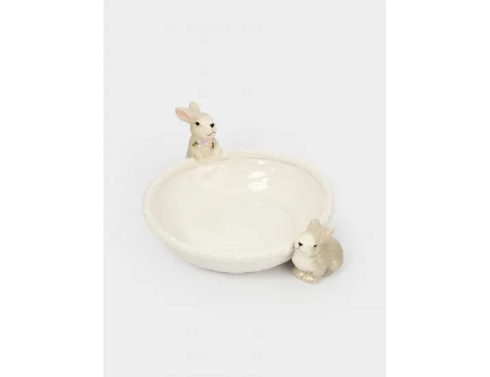 Ваза для фруктов 26х6 см керамика молочно-серая Кролики с корзинкой Anna Lafarg Brown Rabbit