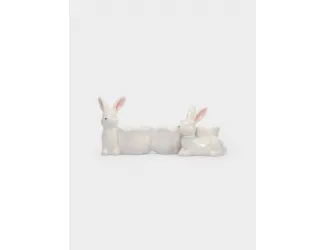 Блюдо пасхальное, 20х9 см, 3 отд, керамика, молочно-золотистое, Кролики с цветами, White Rabbit