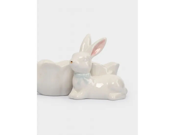 Блюдо пасхальное 20х9 см 3 отделения молочно-золотистое Кролики с цветами Anna Lafarg White Rabbit