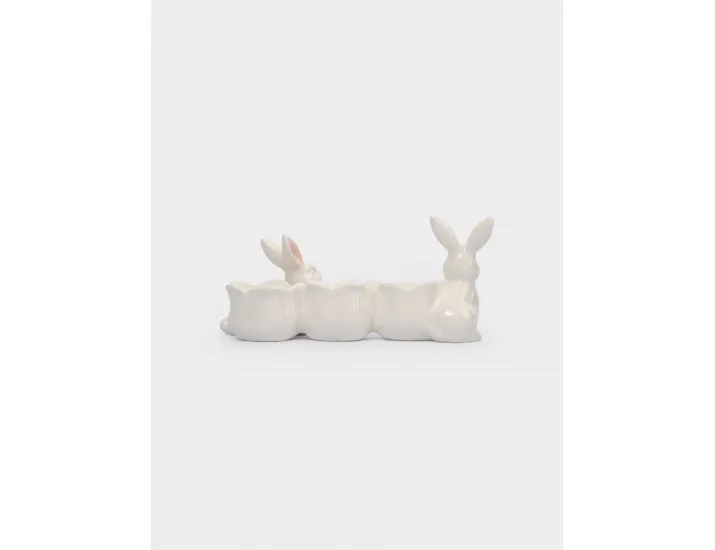 Блюдо пасхальное 20х9 см 3 отделения молочно-золотистое Кролики с цветами Anna Lafarg White Rabbit