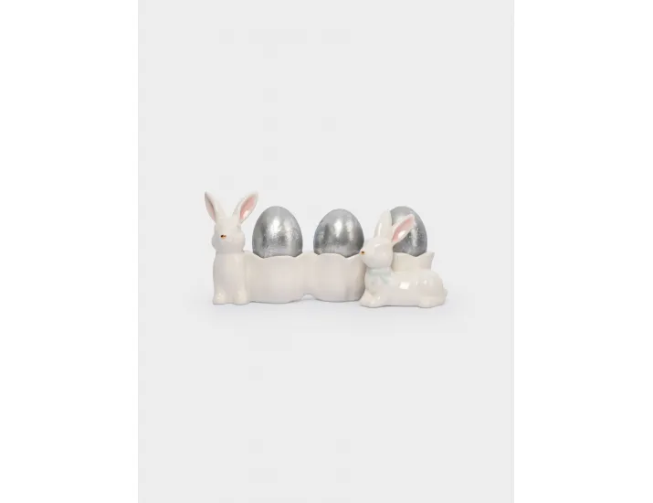 Блюдо пасхальное 20х9 см 3 отделения молочно-золотистое Кролики с цветами Anna Lafarg White Rabbit