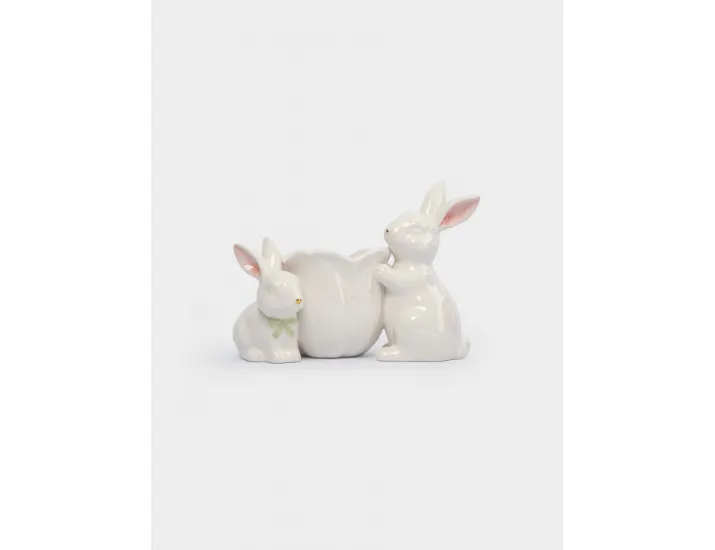 Конфетница 19х15 см молочно-золотистая Кролики с цветком Anna Lafarg White Rabbit