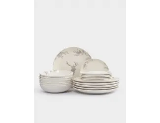 Сервиз обеденный, 6 перс, 18 пр, керамика, Олень и шишки, Maral grey