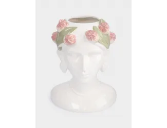 Ваза для цветов, 30 см, керамика, молочная, Женщина с тюльпанами, Tulip