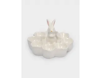 Блюдо пасхальное, 18х12 см, 8 отд, керамика, молочно-золотистое, Кролик в цветах, White Rabbit