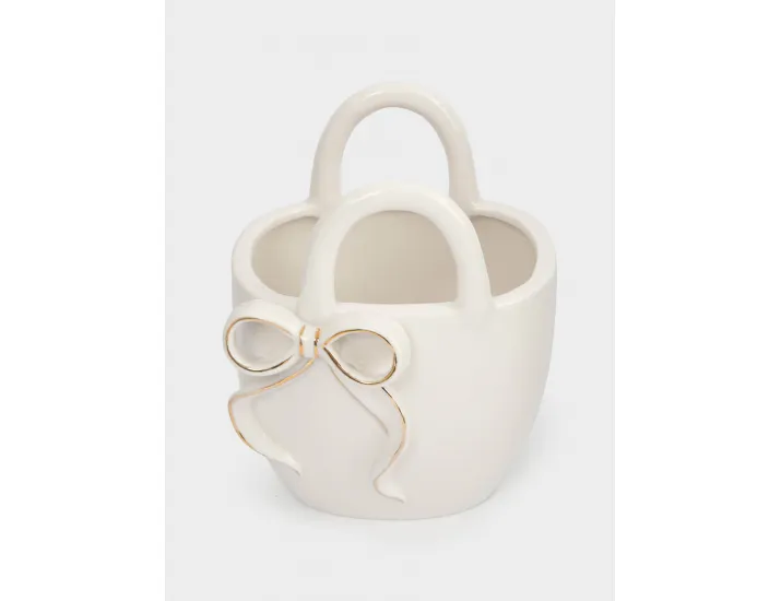 Ваза для цветов 16 см декоративная бело-золотистая Сумка с бантом Anna Lafarg Townlet