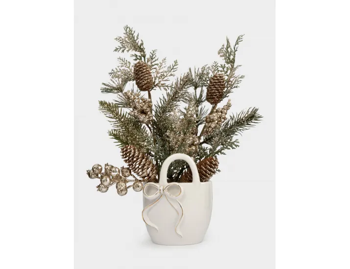 Ваза для цветов 16 см декоративная бело-золотистая Сумка с бантом Anna Lafarg Townlet