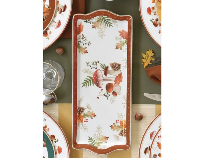 Блюдо 35х15 см белое прямоугольное Грибы и листья Easy Life Autumn Breeze