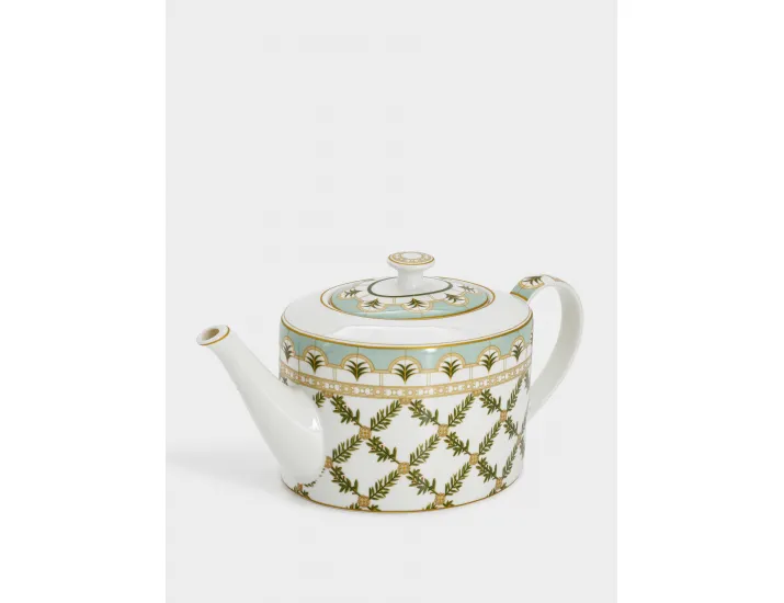 Чайник 1,2 л белый Еловые ветви с серо-зеленой полосой Pozzi Milano Rosita