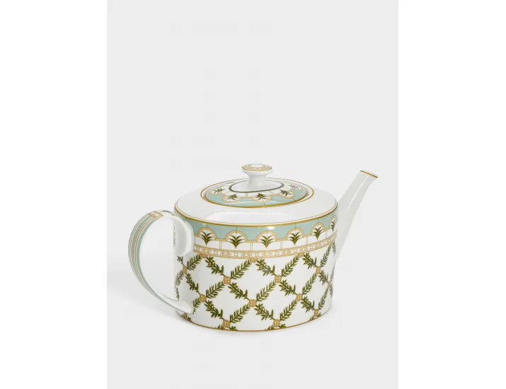 Чайник 1,2 л белый Еловые ветви с серо-зеленой полосой Pozzi Milano Rosita
