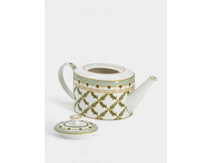 Чайник 1,2 л белый Еловые ветви с серо-зеленой полосой Pozzi Milano Rosita