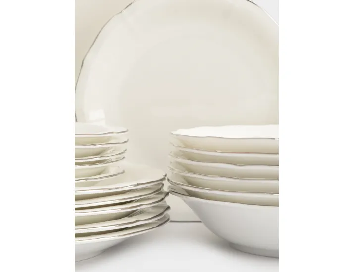 Сервиз обеденный 6 персон 18 предметов белый с серебристым кантом Anna Lafarg Dynasty