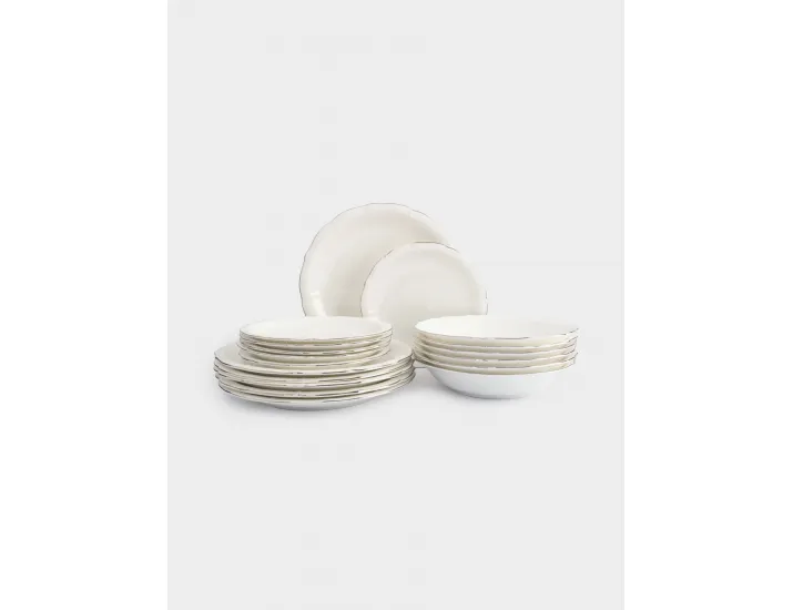 Сервиз обеденный 6 персон 18 предметов белый с серебристым кантом Anna Lafarg Dynasty