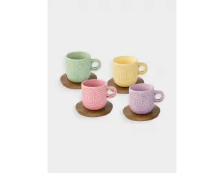 Набор чашек, 4 шт, 0.11 л, сиреневый, зелёный, розовый, св. жёлтый, на подставке, акация,  Радуга