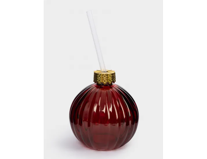 Банка для напитков 380 мл с крышкой и трубочкой красная Anna Lafarg Шар New year