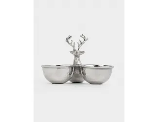 Менажница, с декором, 23х17 см, 3 отд, с ручкой, металл, серебристая, Олень, Maral grey