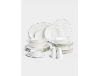Сервиз обеденный 6 персон 27 предметов белый с серебристым кантом Anna Lafarg Айвори