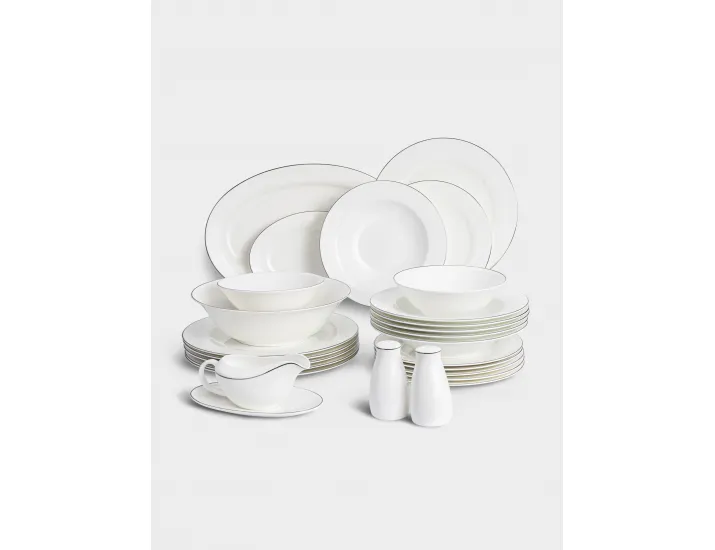 Сервиз обеденный 6 персон 27 предметов белый с серебристым кантом Anna Lafarg Айвори