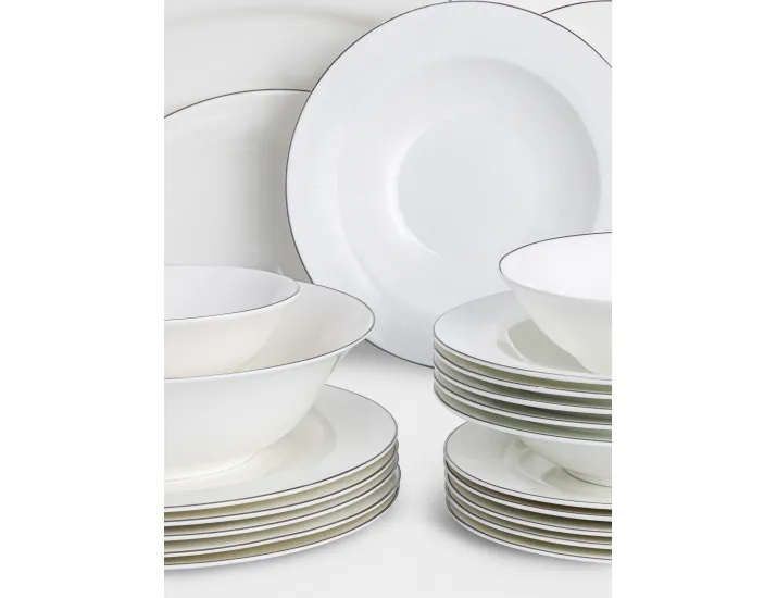 Сервиз обеденный 6 персон 27 предметов белый с серебристым кантом Anna Lafarg Айвори