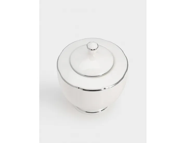 Сахарница 10,5 см 250 мл белая с серебристым кантом Anna Lafarg Lotus silver