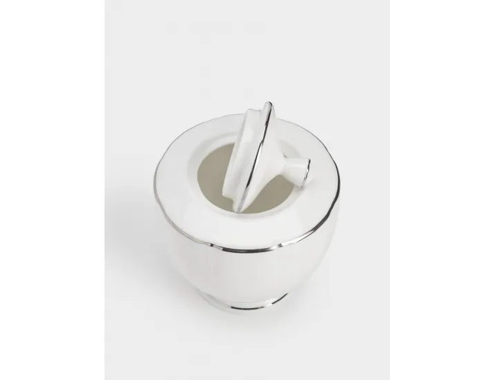 Сахарница 10,5 см 250 мл белая с серебристым кантом Anna Lafarg Lotus silver