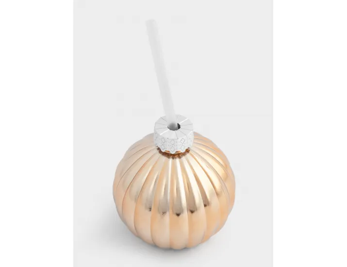 Банка для напитков 380 мл с крышкой и трубочкой золотистая Anna Lafarg Шар New year