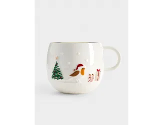 Кружка, 400 мл, фарфор P, белая, с золотым кантом, Птичка, Let It Snow