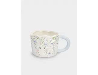 Кружка, 460 мл, керамика, молочно-голубая, Цветы, Mint flowers