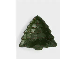 Блюдо глубокое, 18x16x5 см, керамика D, зелено-красное, Елка, Fir