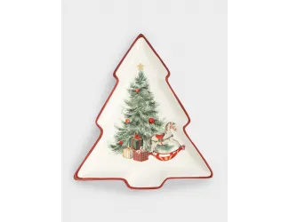 Блюдо, 30х27 см, керамика D, красное, Лошадка у елки, Festival