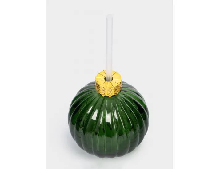 Банка для напитков 380 мл с крышкой и трубочкой зеленая Anna Lafarg Шар New year