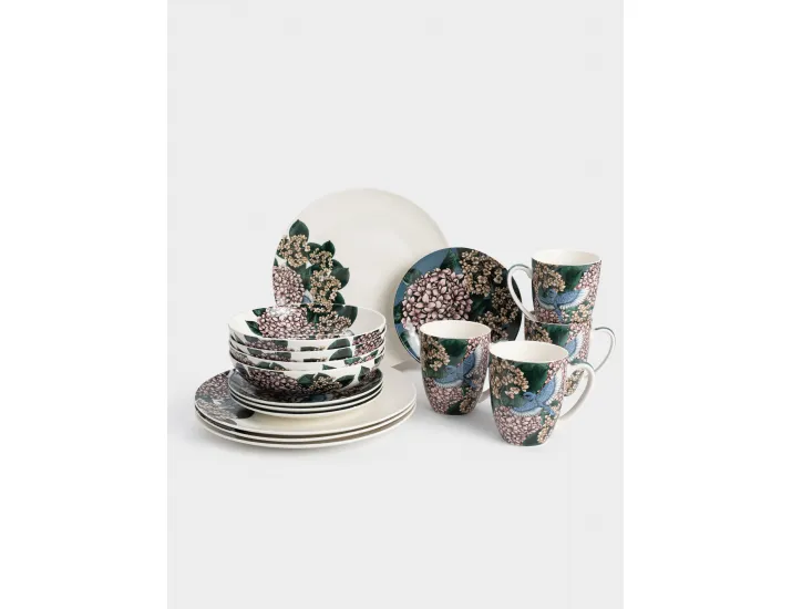 Набор обеденный 4 персоны 16 предметов бело-синий Гортензия Maxwell & Williams Воспоминание