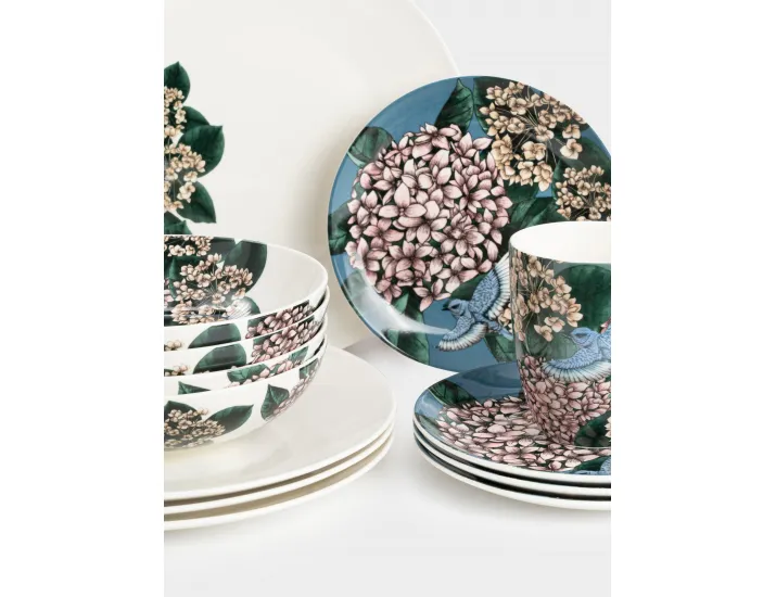 Набор обеденный 4 персоны 16 предметов бело-синий Гортензия Maxwell & Williams Воспоминание