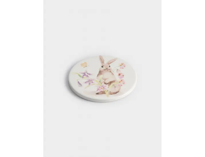 Подставка под кружку 11 см круглая белая Кролик в цветах Anna Lafarg Flower Rabbit
