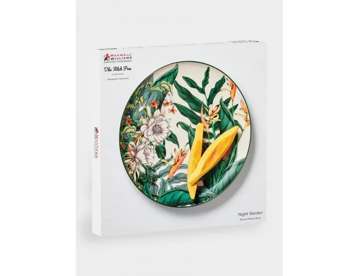 Блюдо 36 см круглое бело-зеленое Ночной сад Maxwell & Williams Night Garden Foliage