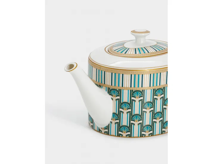 Чайник 1,2 л бело-синий Веер с золотистым кантом Pozzi Milano Liberty