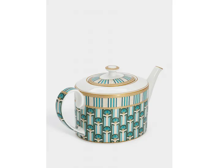 Чайник 1,2 л бело-синий Веер с золотистым кантом Pozzi Milano Liberty